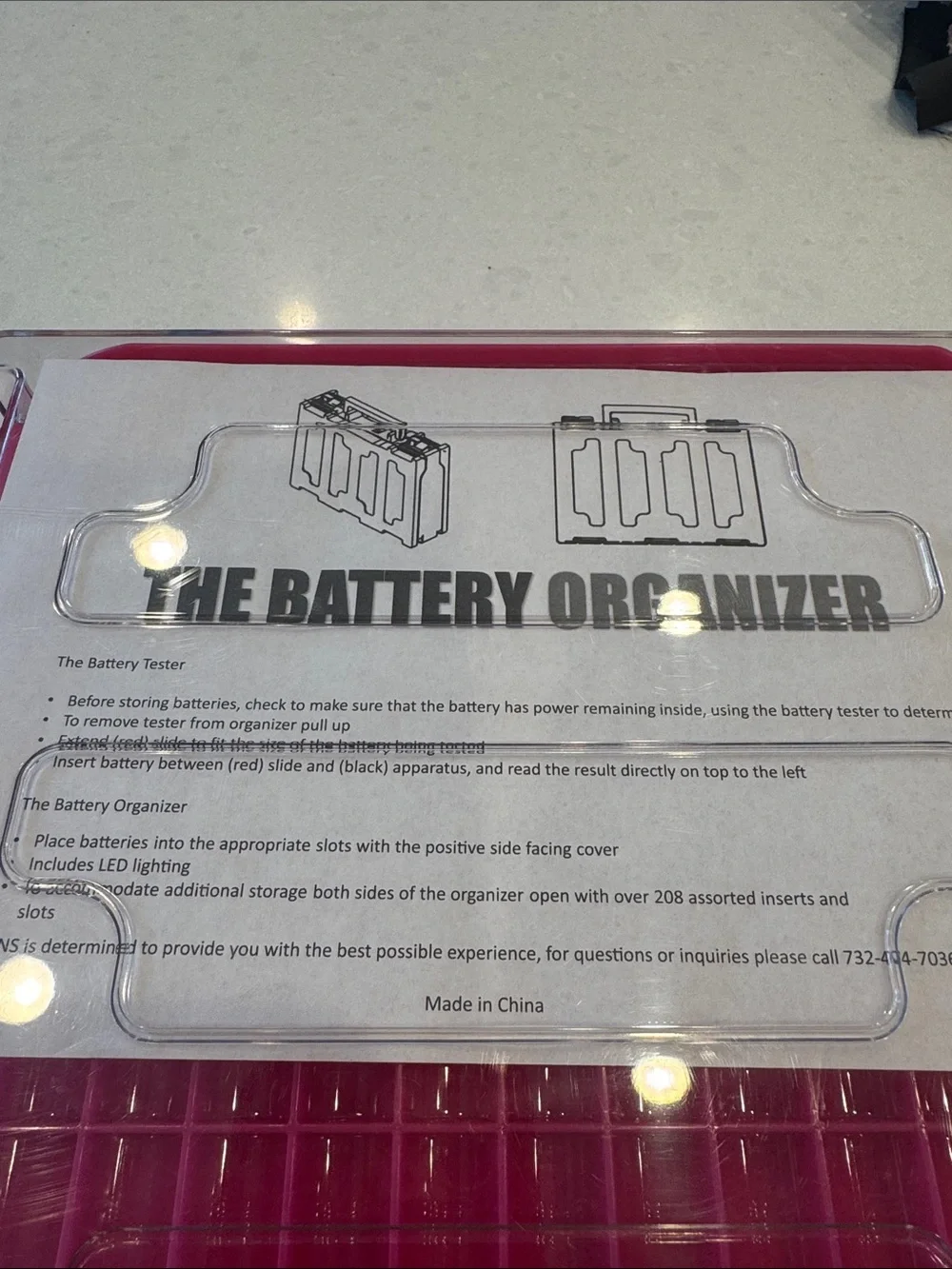 The Battery Organizer Storage Case - Pink couldn’t get led light to work inside